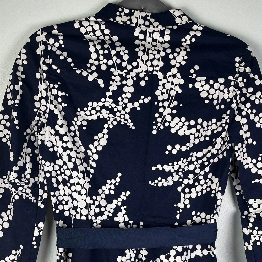 Boden Navy Button-Up Shirt with White Dot Vine Pattern - Picture 7 of 14